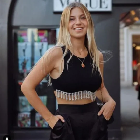 Haut noir côtelé crop manches longues boutons dorés Zara - Femme M | eBay